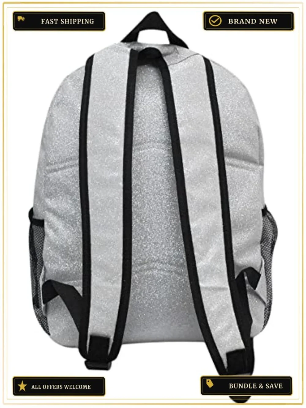 Canvas School Backpack with Glitter Foldable Lightweight Adjustable Straps for